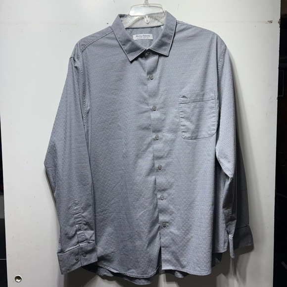 Tommy Bahama Other - Tommy Bahama Sarasota Stretch Mens XXL Grey White Grid Long Sleeve Button Shirt